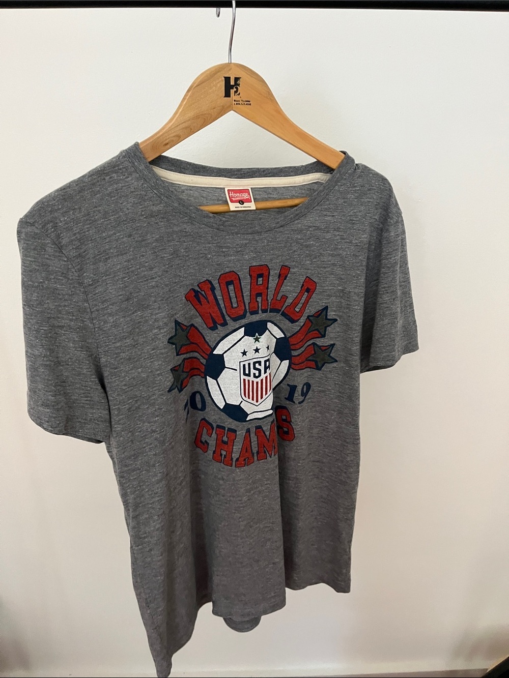 HOMAGE Grey USA Soccer Graphic Tee with Red & Navy Accents